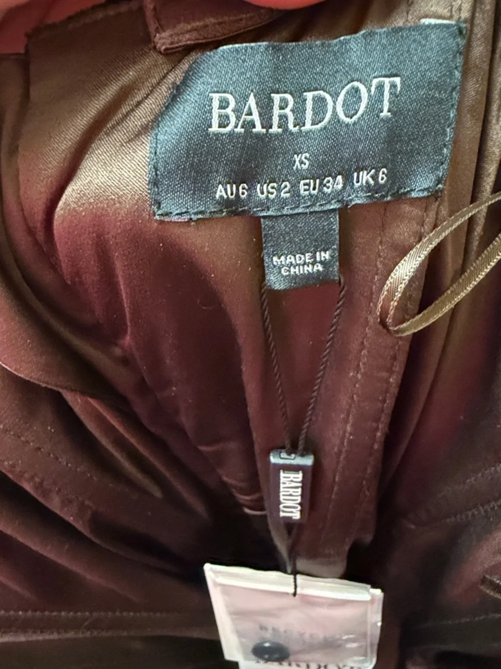 NWT BARDOT Elvira Velvet Maxi Dress In Chocolate Size 2/XS - Picture 5 of 5